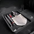 Flocked storage box under the rear seat