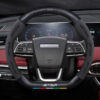 Fits tightly, won't slide, feels comfortable and safe. 2. Match with the interior style, enhance the overall aesthetics of the vehicle. 3. Does not affect the steering wheel function button operation, easy to use. 4. It can prevent the steering wheel from wear and corrosion, and prolong its service life. 5. Various materials can enhance the driving feel.